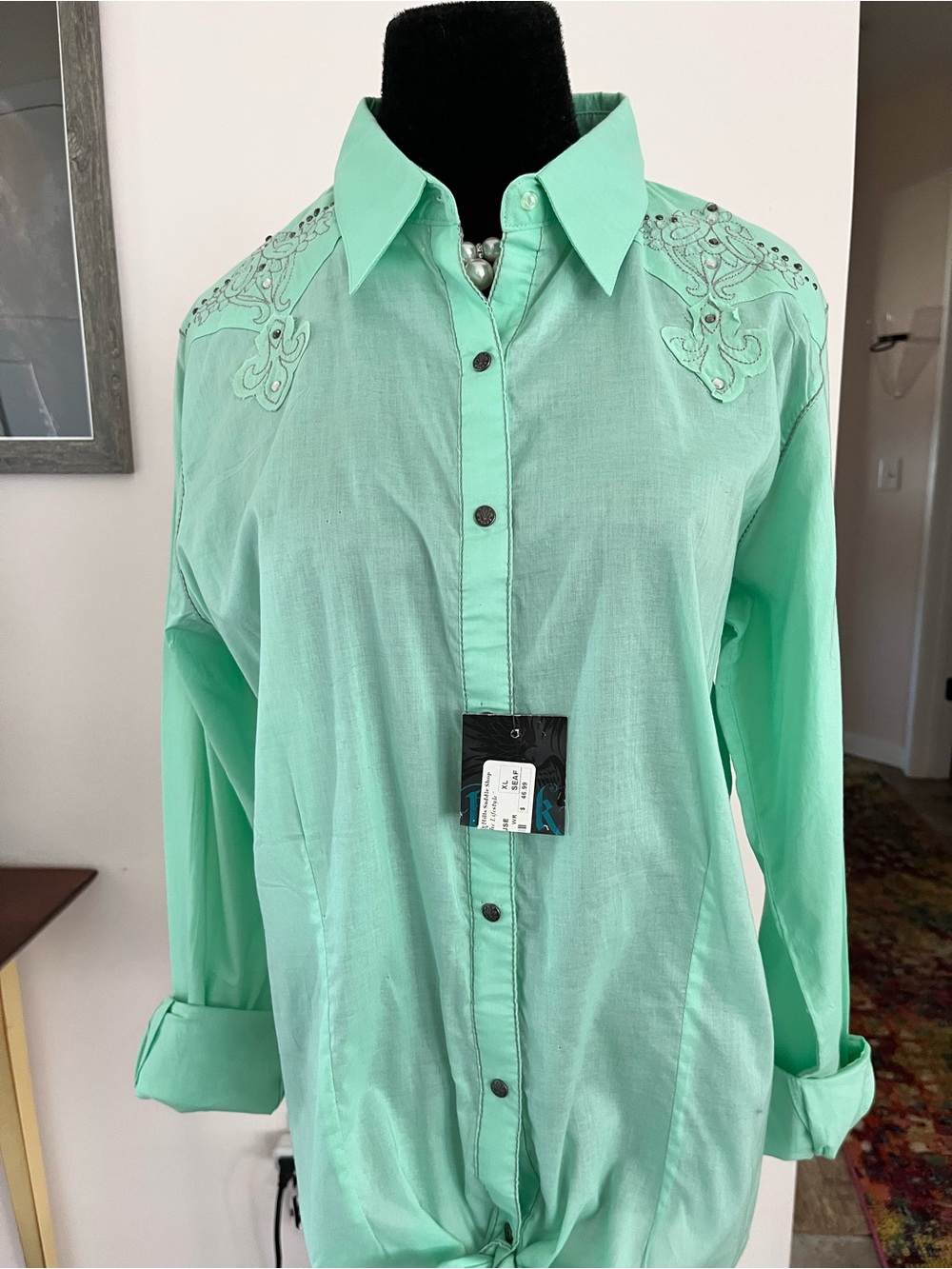 Wrangler Mint Green Embroidered Shoulder Button-Down Shirt